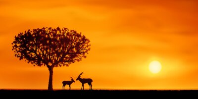 Tableau  Arbre africain et antilope