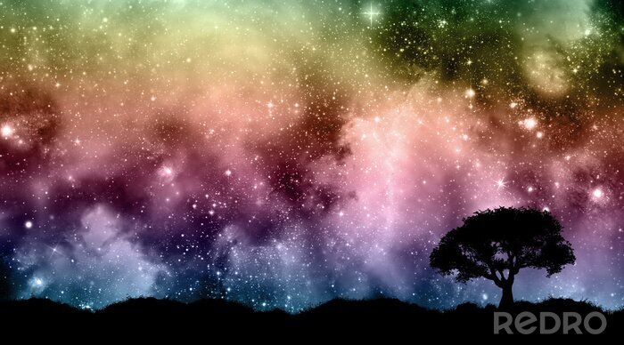 Tableau  Arbre et une galaxie colorée