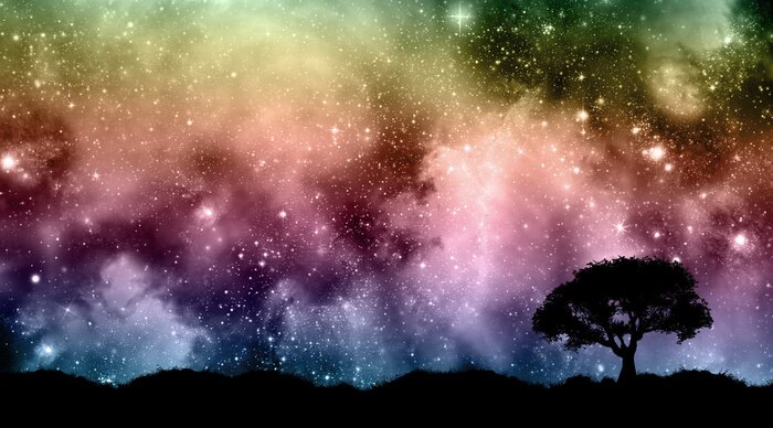 Tableau  Arbre et une galaxie colorée