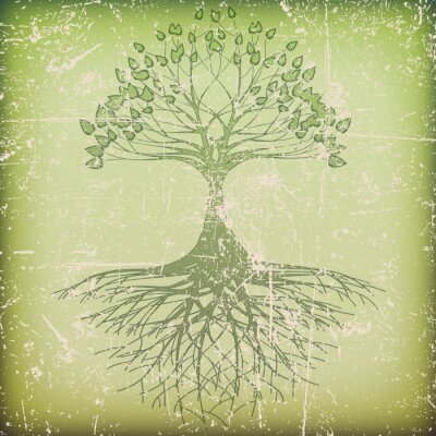 Tableau  Arbre vert avec des racines