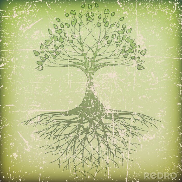 Tableau  Arbre vert avec des racines