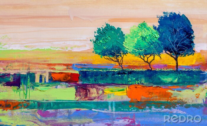Tableau  Arbres, peinture à l'huile, fond artistique