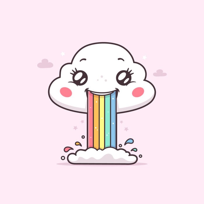 Tableau  Arc-en-ciel Kawaii et nuage