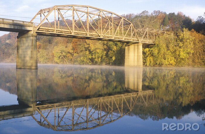 Tableau  Arc, pont, automne, Arbres, reflété, rivière, Tennessee