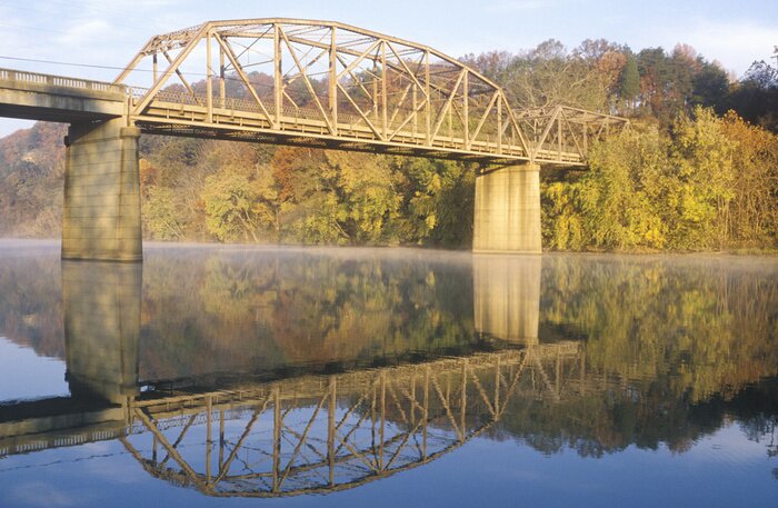 Tableau  Arc, pont, automne, Arbres, reflété, rivière, Tennessee