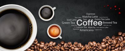 Tableau  Arrière-plan de grains de café et de tasses avec texte