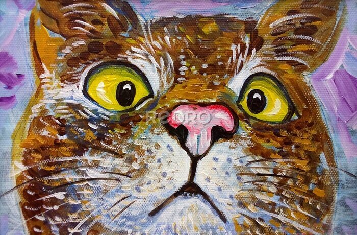 Tableau  Art painting Acrylic color Smiling cute cat from Thailand