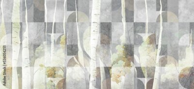 Artistic forest with yellow, watercolor greenery, can be used as invitation card or wallpaper. Mural.