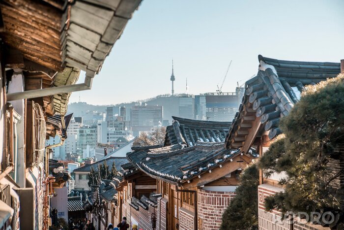 Tableau  asian architecture in downtown seoul south korea