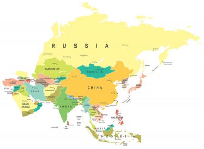 Asie carte - très détaillées illustration vectorielle.