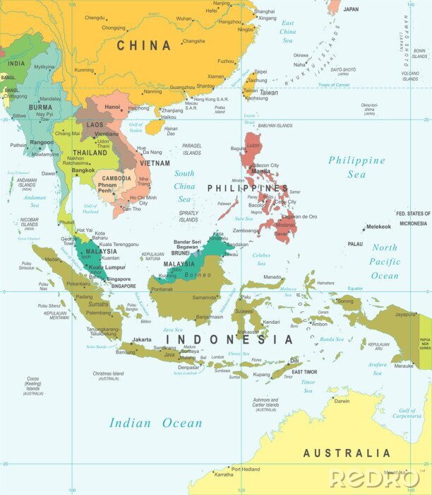 Tableau  Asie du Sud - carte - illustration. Asie du Sud-carte - très détaillée illustration vectorielle.
