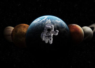 Tableau  Astronaute dans le contexte des planètes