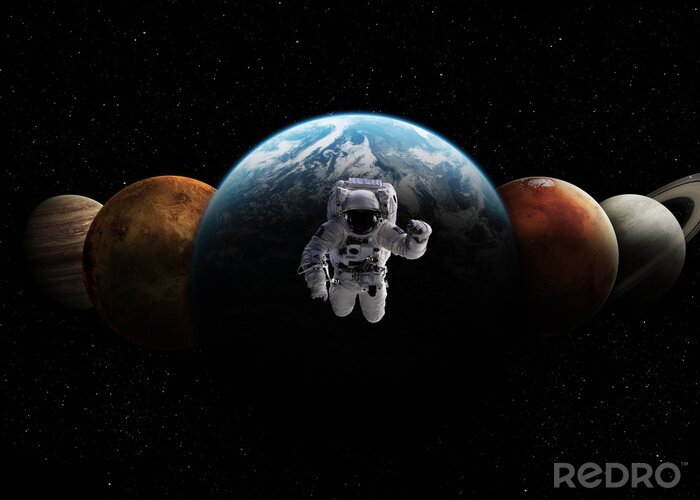 Tableau  Astronaute dans le contexte des planètes