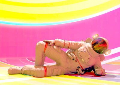Astronaute dans une pièce colorée