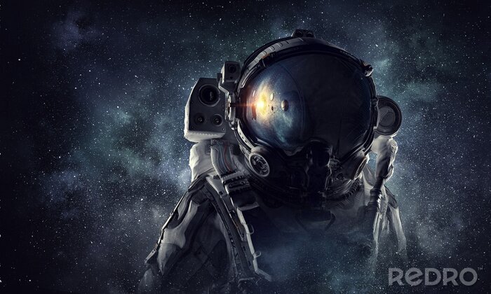 Tableau  Astronaute espace 3d avec un rayon du Soleil