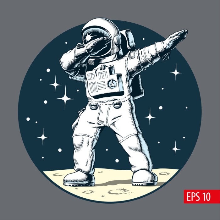 Tableau  Astronaute tamponnant sur la lune, illustration vectorielle de style comique.