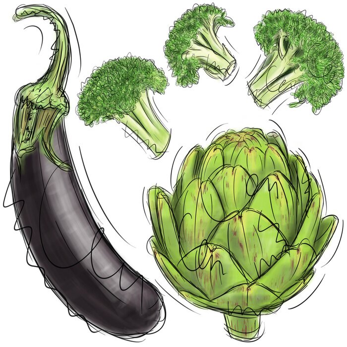 Tableau  Aubergine, artichaut, brocoli et