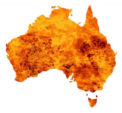 Tableau  Australie, carte, flammes, fond