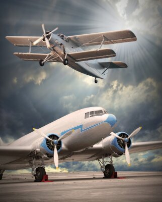 Avions vintage dans un aéroport