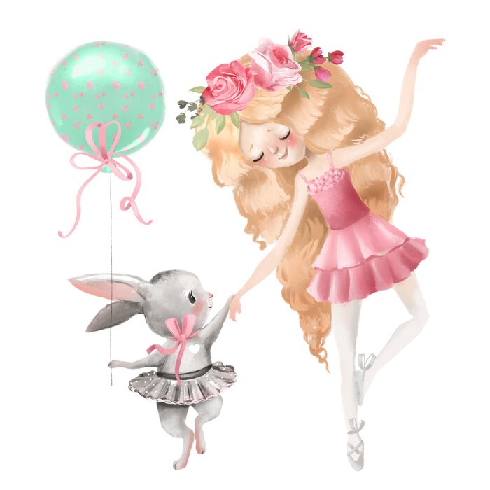 Tableau  Ballerine aux cheveux longs et un lapin