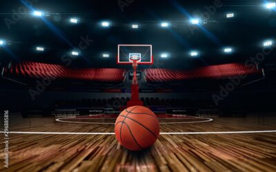 Tableau  ballon de basket dans la salle de sport éclairée