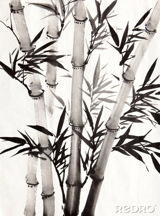 Tableau  Bambou avec des feuilles noires distinctes