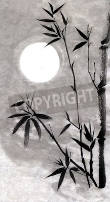 Tableau  Bambusa Bambusa et la Lune. Style de la figure Guohua