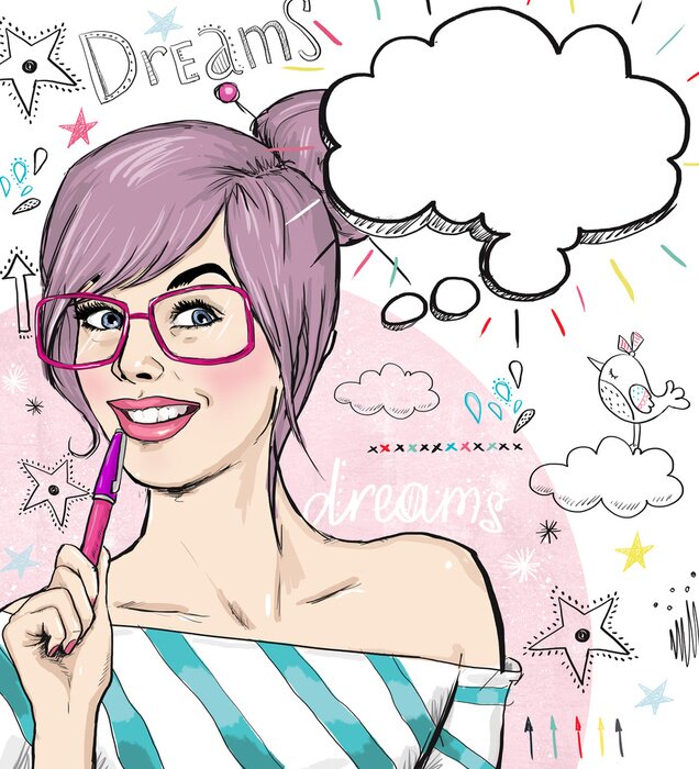 Tableau  Bande dessinée - Femme et bulle de bd