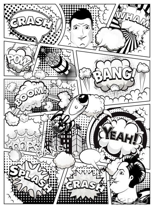 Tableau  Bande dessinée monochrome avec des bulles