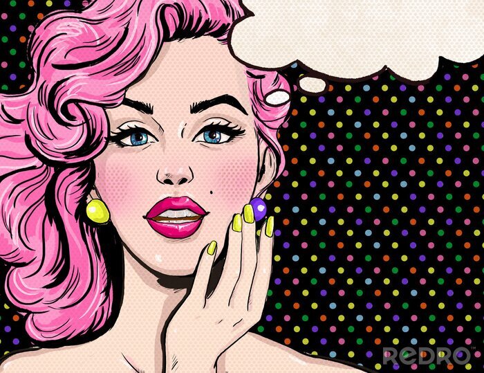 Tableau  Bande dessinée pop art femme rose