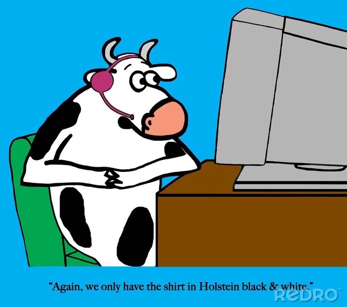 Tableau  Bande dessinée vache devant un ordinateur