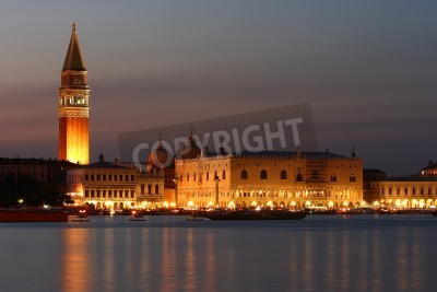 Tableau  Bâtiments illuminés la nuit à Venise