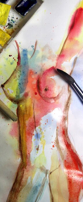 Tableau  Beau, aquarelle, image, femme, corps