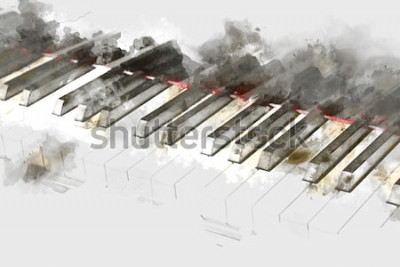 Tableau  Beau clavier de piano sur fond de peinture aquarelle. Piano Peinture à l'aquarelle numérique