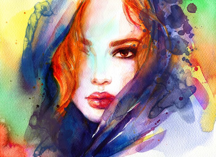 Tableau  beautiful woman. fashion illustration. contemporary watercolor painting