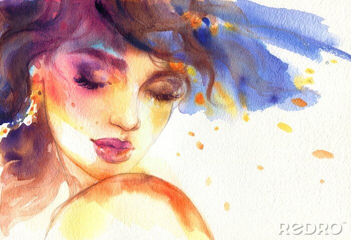 Tableau  beautiful woman. fashion illustration. watercolor painting