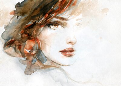 Sticker  Beautiful woman. fashion illustration. watercolor painting