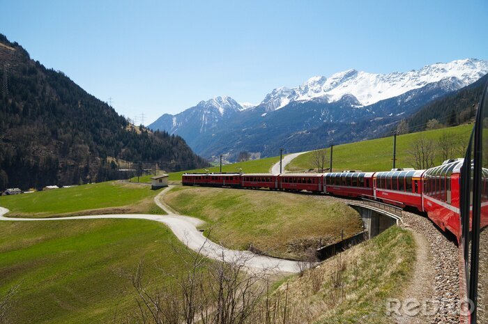 Tableau  Belle vue et Bernina train express de la Suisse Tir