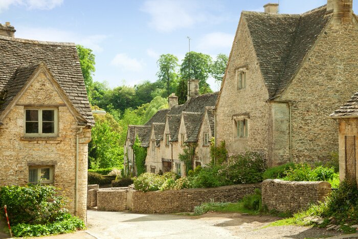 Tableau  Bibury. Chalets traditionnels de Cotswold en Angleterre, Royaume-Uni.
