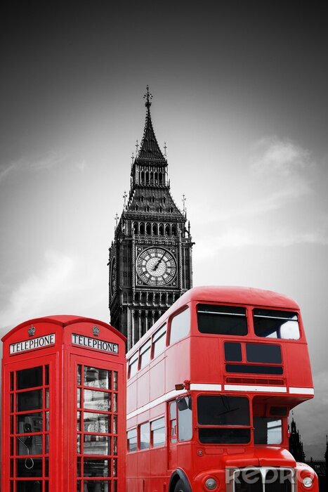 Tableau  Big Ben à Londres avec roter Telefonzelle und Bus