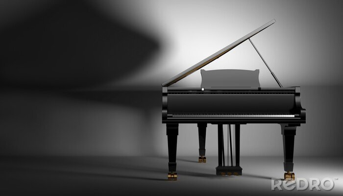 Tableau  black gard piano on a dark background, 3d illustration