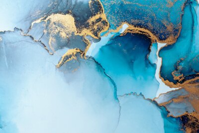 Bleu en composition avec des peintures marbrées