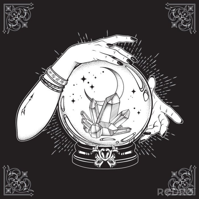 Tableau  Boho chic tatouage, affiche, tapisserie ou autel voile print design illustration vectorielle.