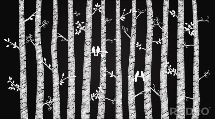 Tableau  Bouleaux sur fond noir