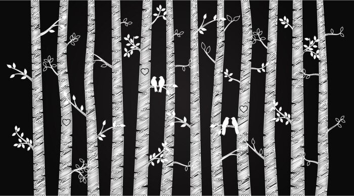 Tableau  Bouleaux sur fond noir