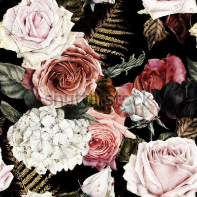 Tableau  Bouquet de roses sur fond noir
