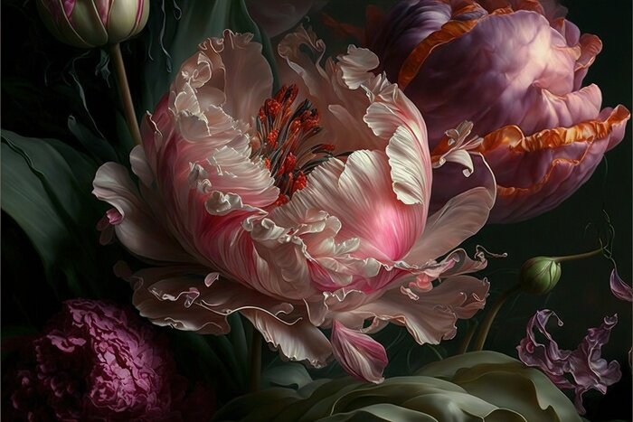 Tableau  Bourgeons de fleurs de pivoine rose