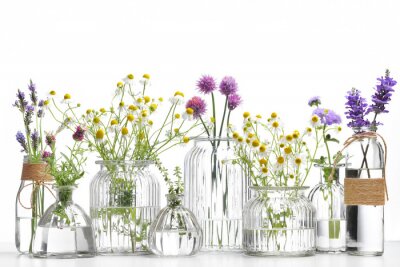 Tableau  Bouteille d'huile essentielle avec des herbes