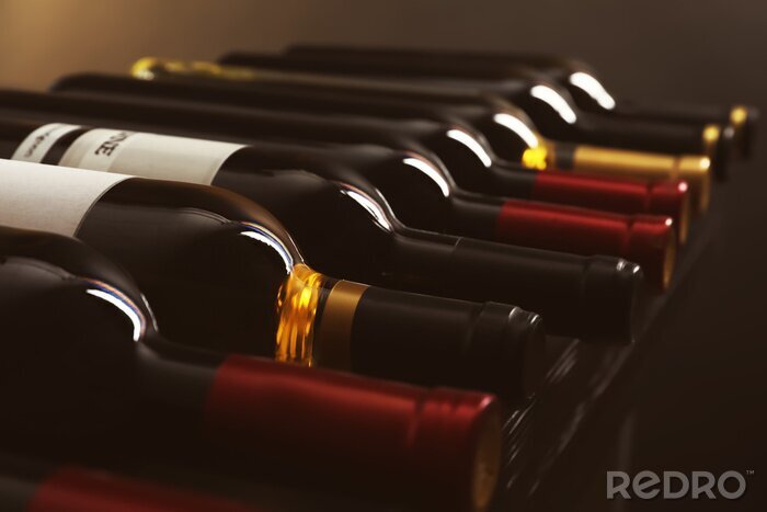 Tableau  Bouteilles de vin disposées sur une étagère
