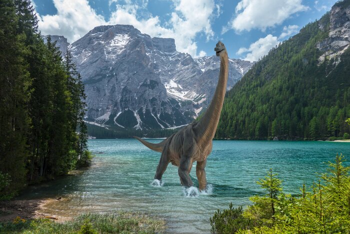 Tableau  Brachiosaurus dans un lac de montagne